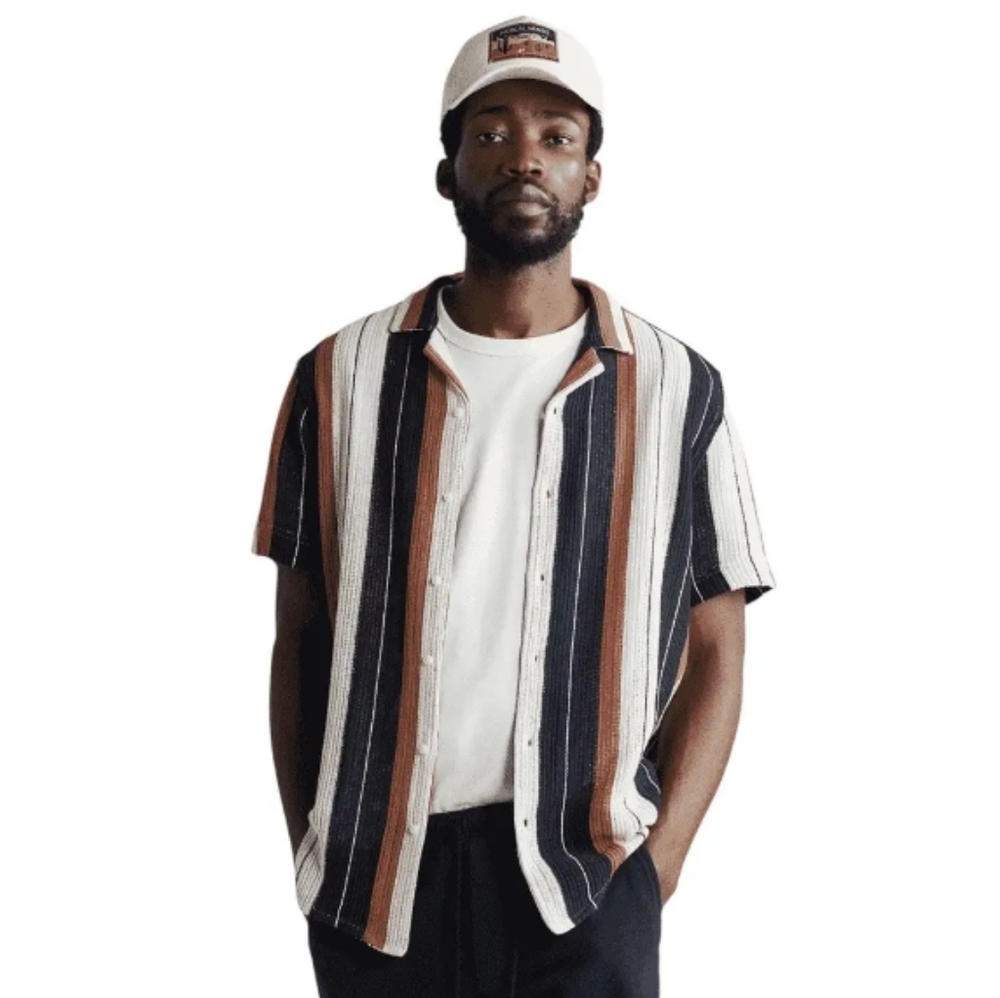 Zara Striped Knitted Button Down Shirt Top